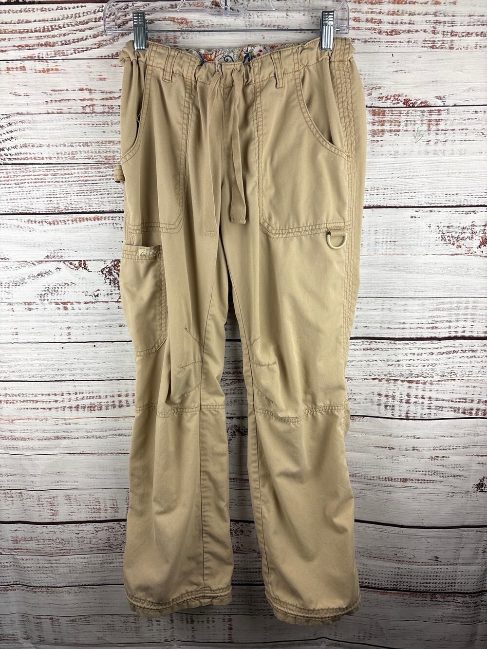 KOI Khaki Tan 701 Lindsey Scrub Pants Elastic Waist Cargo Drawstring Womens XS